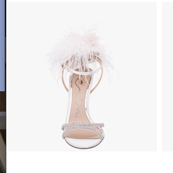 NINA IVORY SATIN HIGH-HEEL SANDALS WITH CLEAR CRYSTALS, FEATHERS AND ANKLE STRAP - Picture 5 of 5